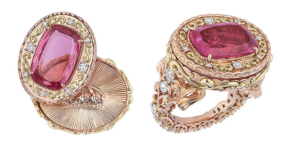 Кольцо Cachette, розовое и желтое золото, бриллианты, рубеллит, Dior Joaillerie
