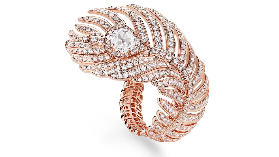 Кольцо Plume de Paon, розовое золото, бриллианты, Boucheron