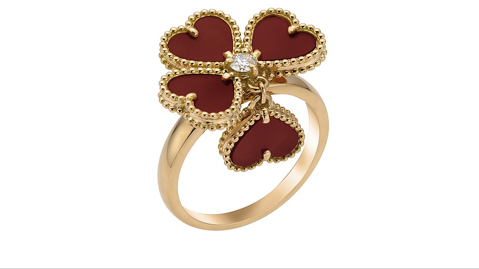 Кольцо Sweet Alhambra, розовое золото, карнелиант, бриллиант, Van Cleef &amp; Arpels