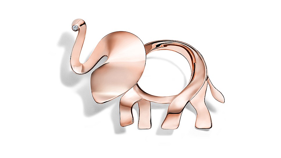 Tiffany &amp; Co брошь Save the Elephants, розовое золото, бриллианты, 80 000 руб.