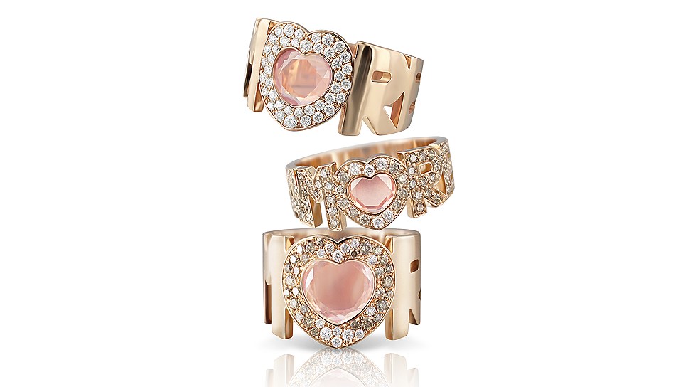 Pasquale Bruni кольца Amore, розовое золото, розовый кварц, бриллианты, 213 750 руб.