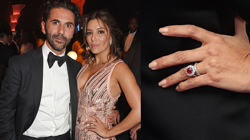 Бизнесмен Хосе Антонио Бастон и актриса Ева Лонгория, кольцо с рубином в окружении бриллиантов
