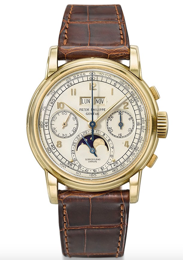 Christie’s Rare watches: часы Patek Philippe ref.2499, золото, хронограф с вечным календарем и индикатором лунных фаз, 1952 год; эстимейт CHF 1,5-2,5 млн, проданы за CHF 3,252,500