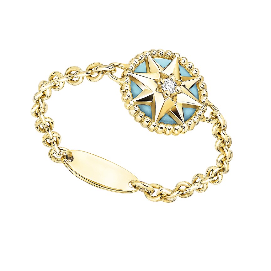 Dior Joaillerie, кольцо Rose des Vents, желтое золото, бирюза, бриллиант, 105 000 рублей