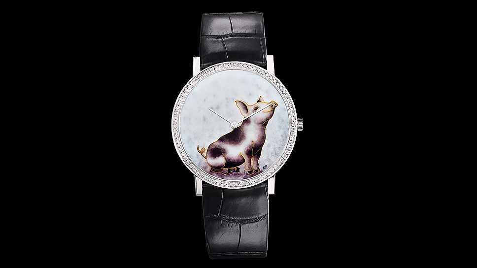 Piaget, часы Altiplano Year of The Pig, белое золото, эмаль, бриллианты, 38 мм,  мануфактурный ультратонкий механизм Piaget 430P с ручным подзаводом, запас хода 43 часа
