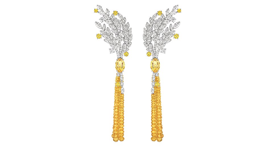 Chanel Fine Jewelry, серьги Moisson d’Or, белое золото, сапфиры, желтые и белые бриллианты