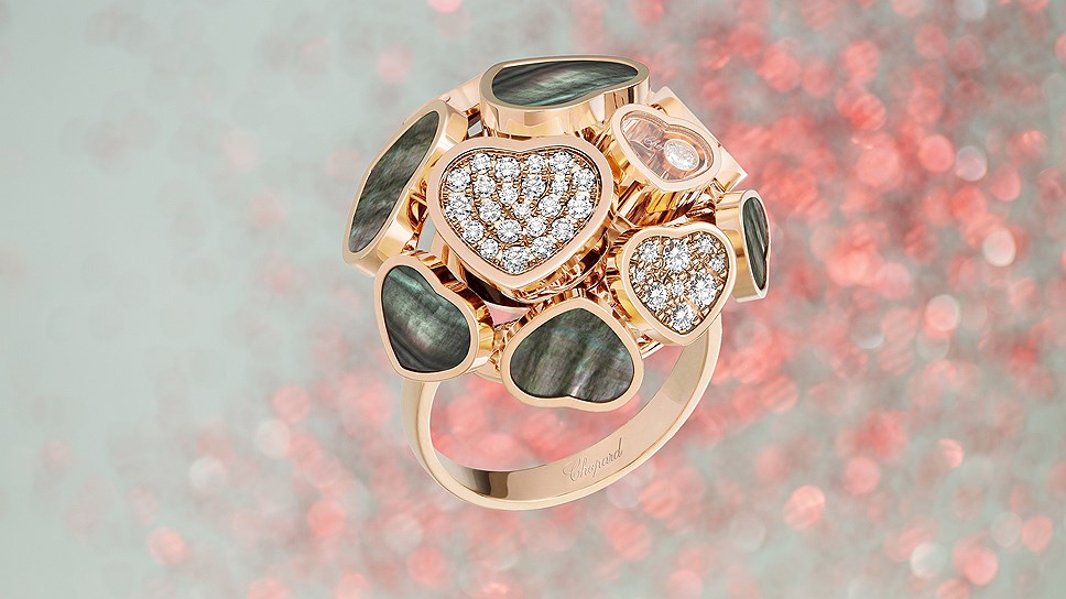 Chopard, кольцо Happy Hearts, розовое золото, перламутр, бриллианты