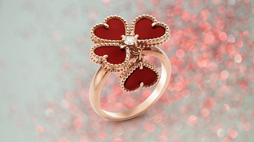 Van Cleef &amp; Arpels, кольцо Sweet Alhambra, розовое золото, карнелиан

