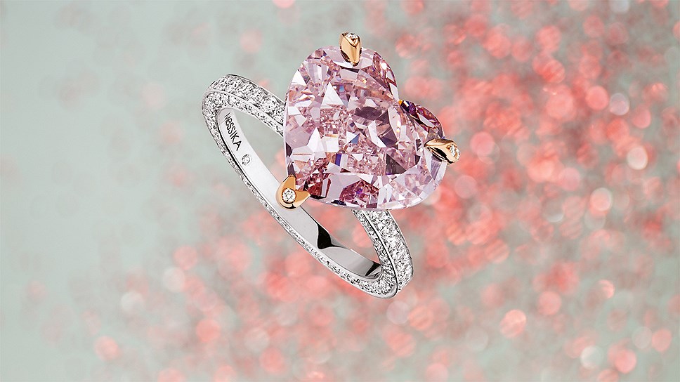 Messika, кольцо Coeur, белое и розовое золото, белые и розовый бриллианты