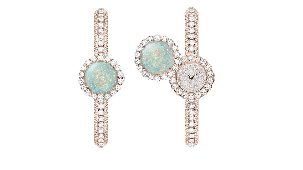Dior Horlogerie, часы La D de Dior Pr&amp;#233;cieuse &amp;#225; Secret, розовое золото, бриллианты, опал, кварцевый механизм