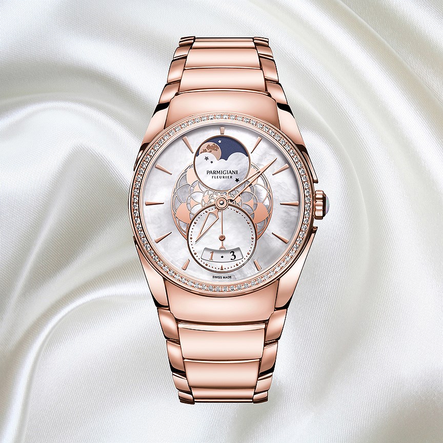 Parmigiani Fleurier, часы Tonda Metropolitaine Selene, розовое золото, перламутр, бриллианты
