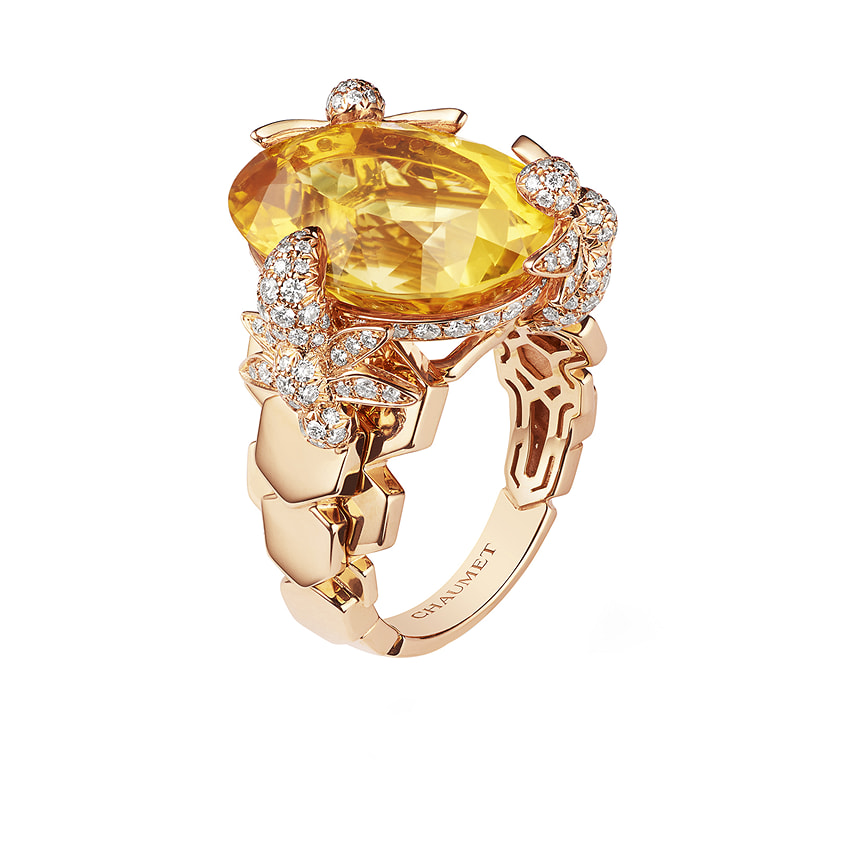 Chaumet, кольцо Bee My Love, розовое золото, цитрин, бриллианты