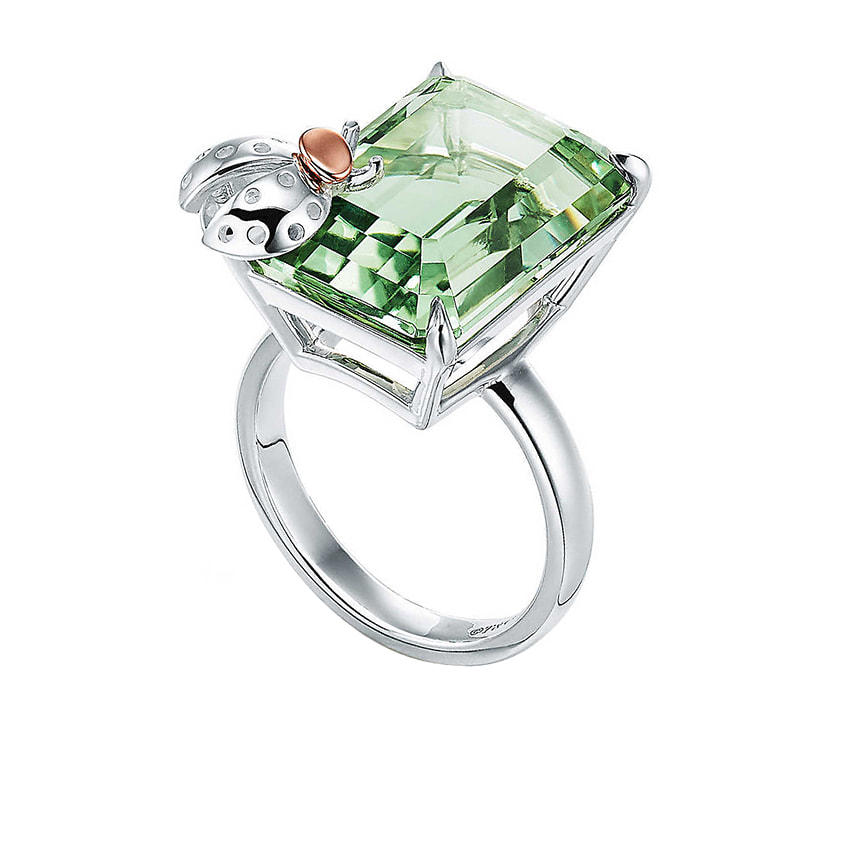 Tiffany &amp; Co., кольцо Return to Tiffany Love Bugs, серебро, розовое золото, зеленый кварц