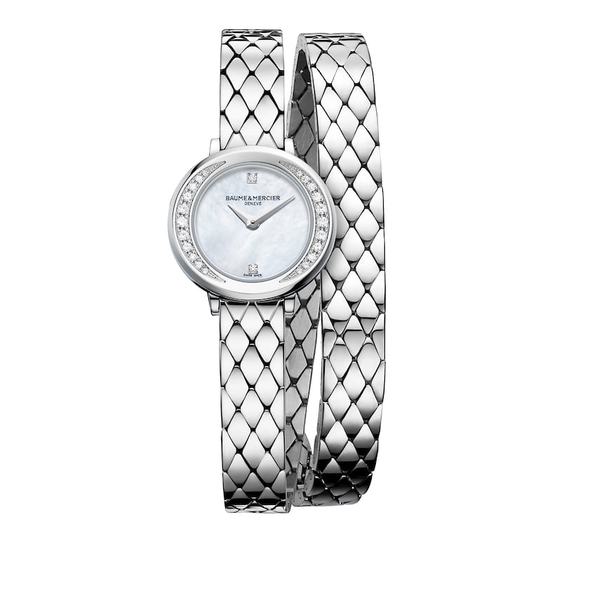 Baume &amp; Mercier, часы Petite Promesse, сталь, перламутр, бриллианты, кварцевый механизм