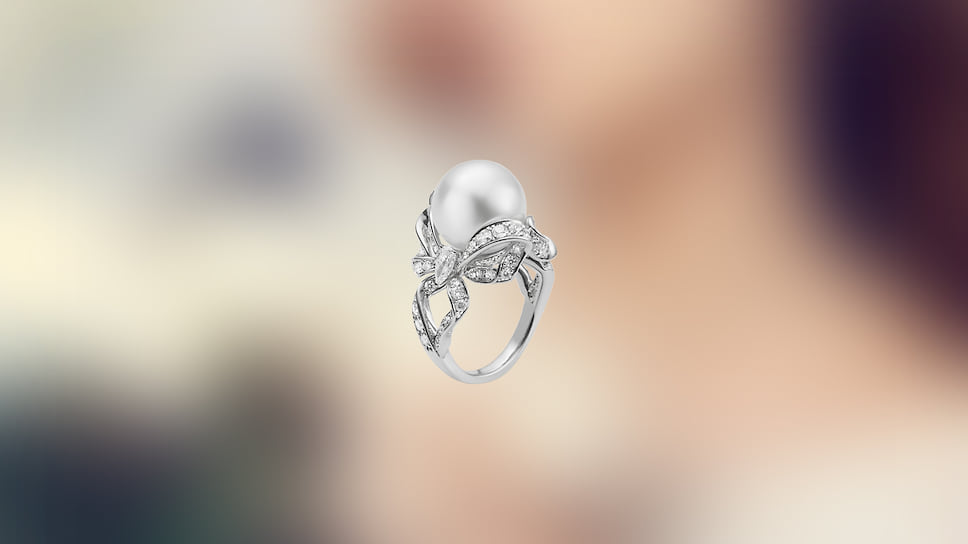 Mikimoto, кольцо  Classic, белое золото, жемчуг, бриллианты
