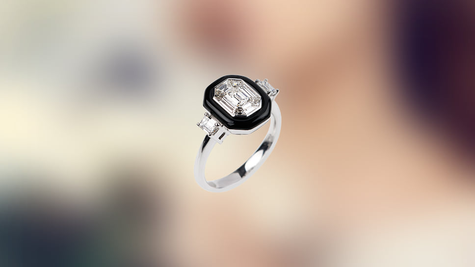 Nikos Koulis, кольцо  Lingerie, белое золото, эмаль, бриллианты
