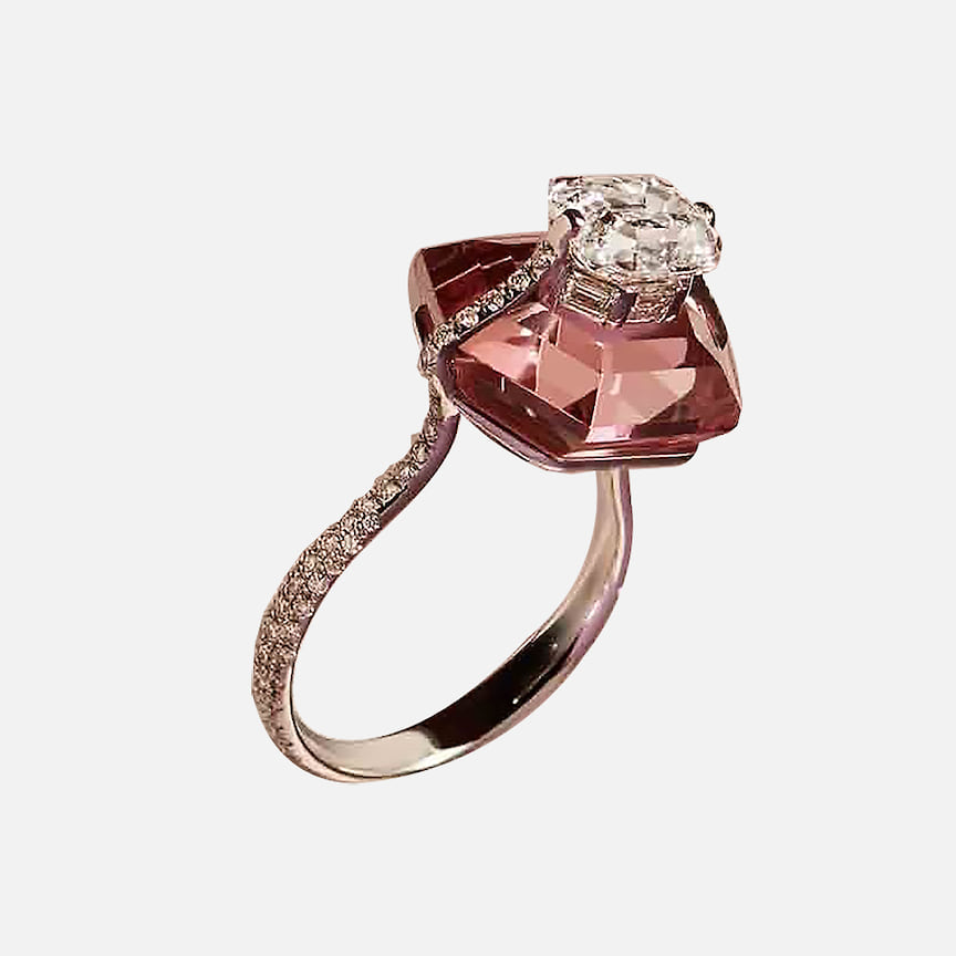 Boghossian, кольцо из розового золота с морганием и бриллиантом