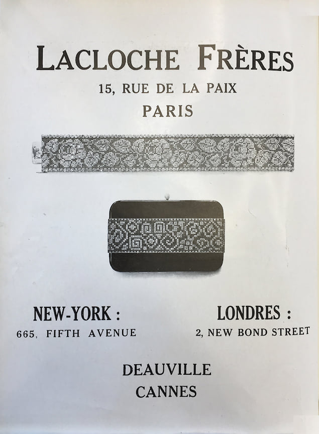 Реклама Lacloche в «La renaissance de l’art francais et des industries du luxe» (Возрождение французского искусства и индустрии люкса), июль 1923 год