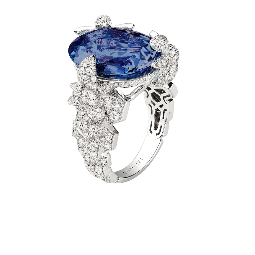 Chaumet, кольцо Alveole, белое золото, синий турмалин, бриллианты