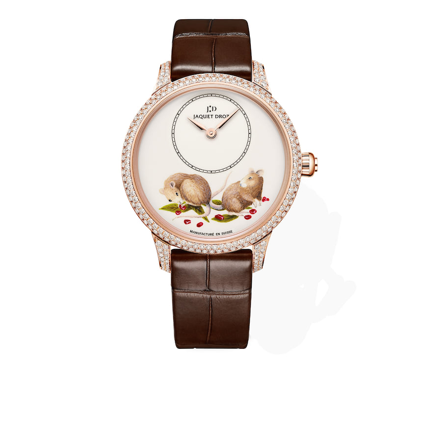 Jaquet Droz, часы Petite Heure Minute, 35 мм, розовое золото, горячая эмаль, бриллианты