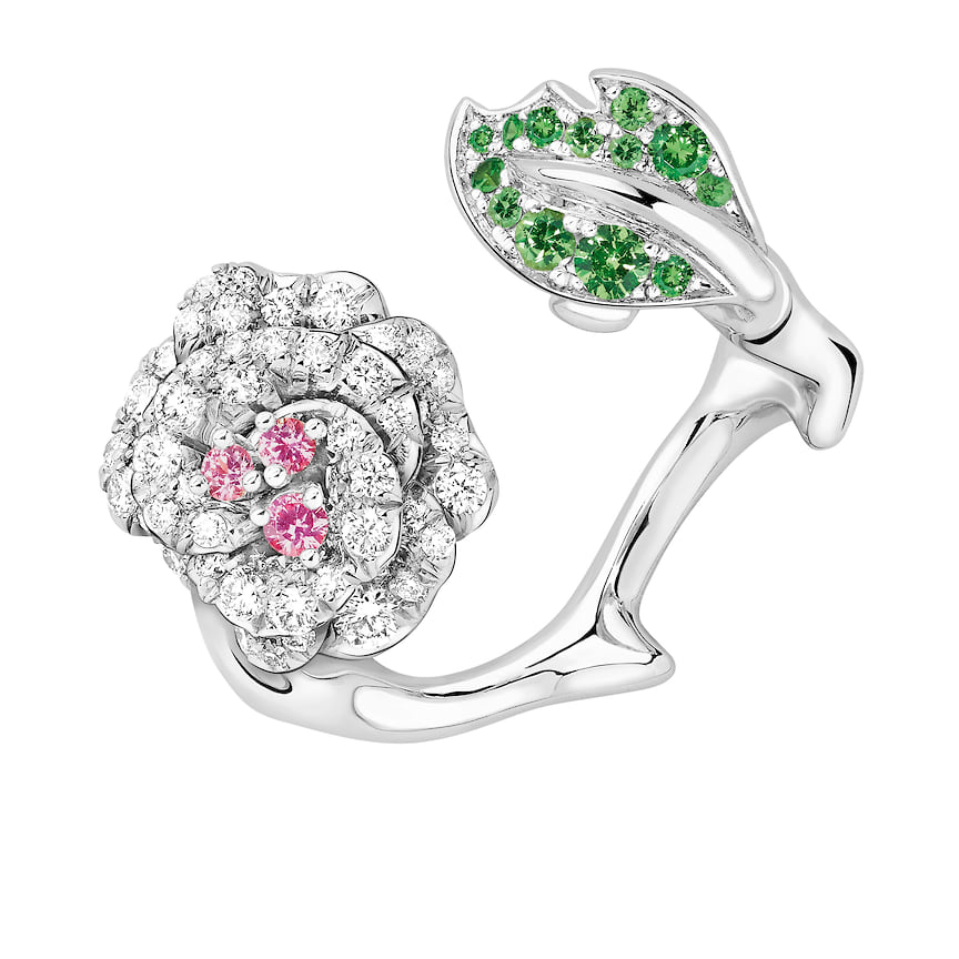Dior Joaillerie, кольцо Rose Dior Bagatelle, белое золото, цавориты, розовые сапфиры, бриллианты