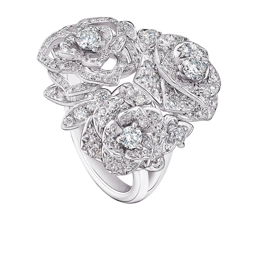 Piaget, кольцо Rose, белое золото, бриллианты