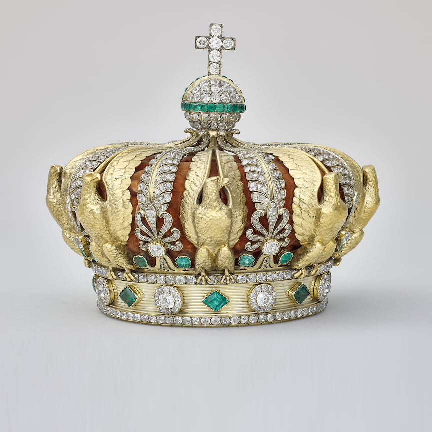 Корона императрицы Евгении, золото, изумруды, бриллианты, 1855 год