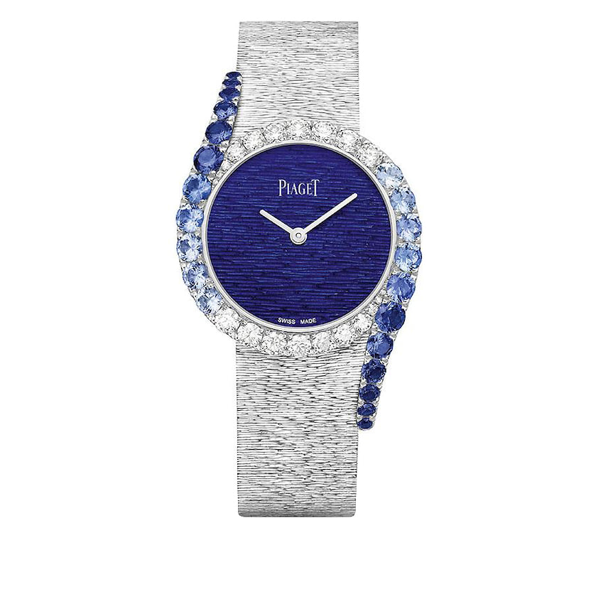 Piaget, часы Limelight Gala Precious Sapphire Gradient, 32 мм, белое золото, сапфиры, перламутр, кварцевый механизм