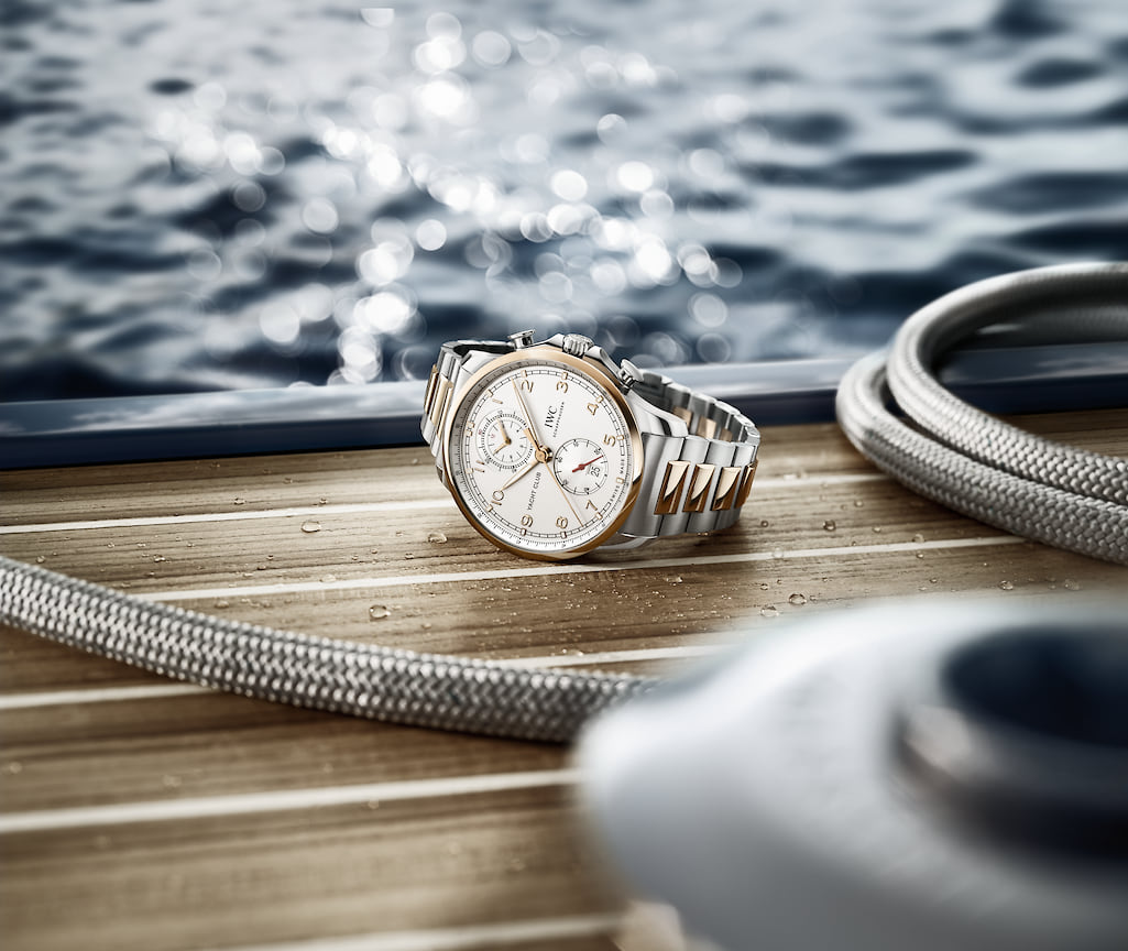 IWC, часы Yacht Club Chronograph, 44 мм, сталь, розовое золото, механизм с автоматическим подзаводом, запас хода 68 часов
