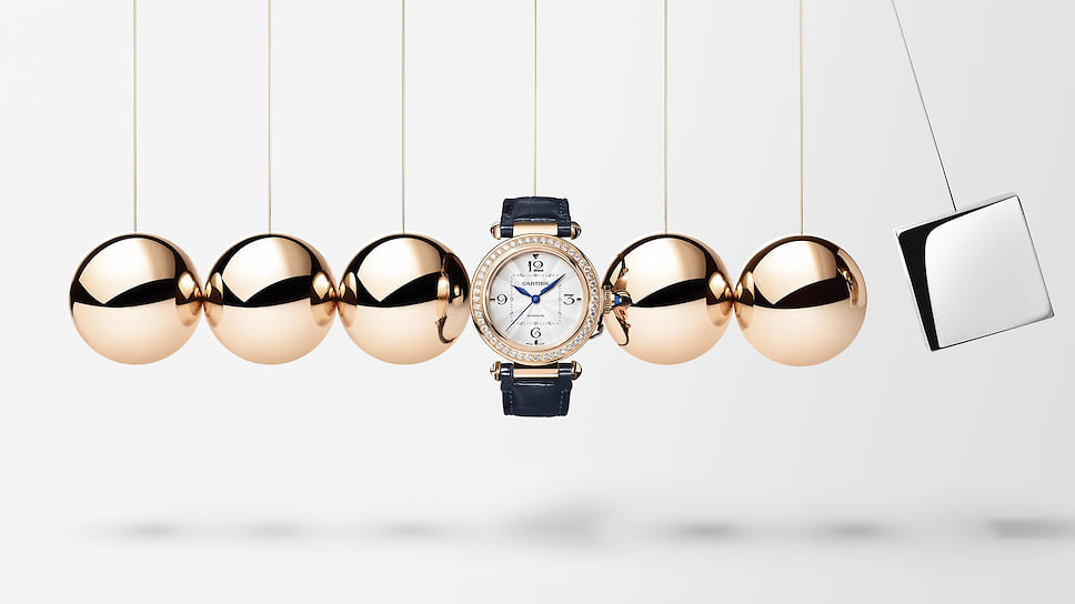Cartier, часы Pasha de Cartier, 35 мм, розовое золото, бриллианты, механизм с автоматическим подзаводом, запас хода 40 часов, сменный браслет