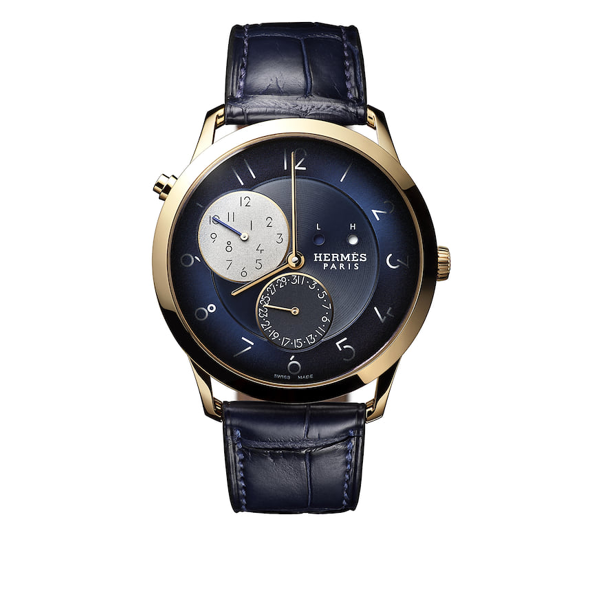 Hermes, часы Slim d’Hermes GMT, 39,5 мм, розовое золото, механизм с автоматическим подзаводом, запас хода 42 часа