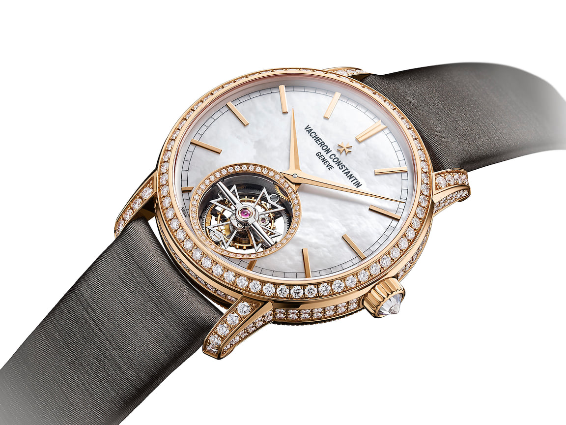 Vacheron Constantin, часы Traditionelle Tourbillon, 39 мм, розовое золото, бриллианты, механизм с автоматическим подзаводом, запас хода 80 часов
