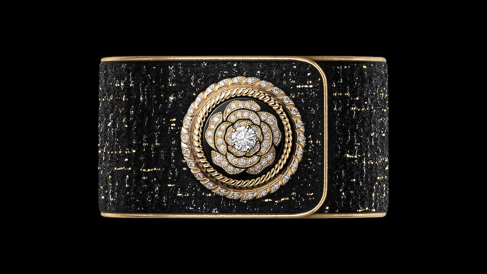 Chanel Watches, часы Mademoiselle Prive Bouton Camelia, 25 мм, желтое и белое золото, кожа, бриллианты, кварцевый механизм, лимитированная серия 55 экземпляров