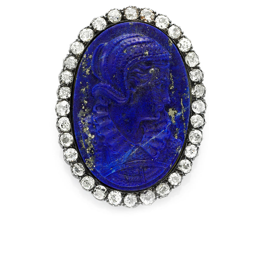 Галерея FD-Gallery, антикварная брошь, золото, бриллианты, камея на лазурите, конец XIX века