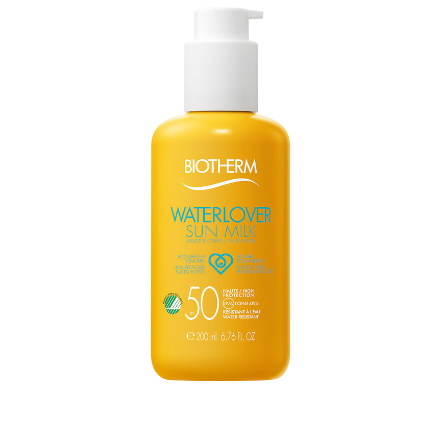 Солнцезащитное молочко с экстрактом термального планктона и витамином Е для лица и тела Waterlover sun milk SPF 50, Biotherm