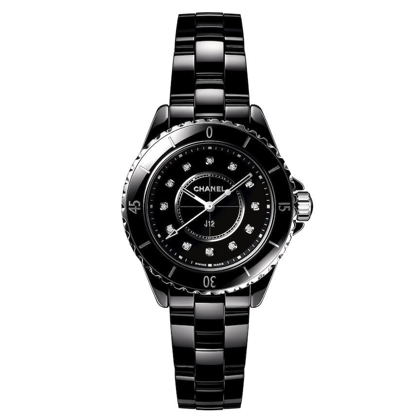 Chanel Watches, часы J12, 33 мм, керамика, бриллианты, кварцевый механизм, водонепроницаемость 200 м