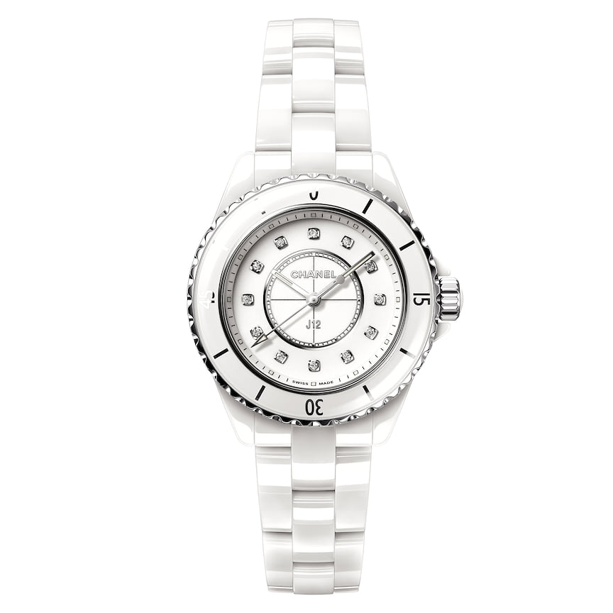 Chanel Watches, часы J12, 33 мм, керамика, бриллианты, кварцевый механизм, водонепроницаемость 200 м