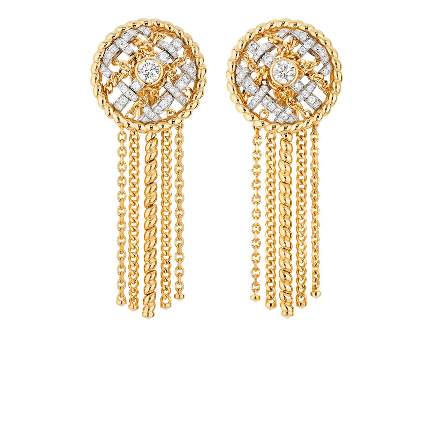 Chanel Fine Jewelry, серьги Tweed Cordage, желтое и белое золото, жемчуг, бриллианты