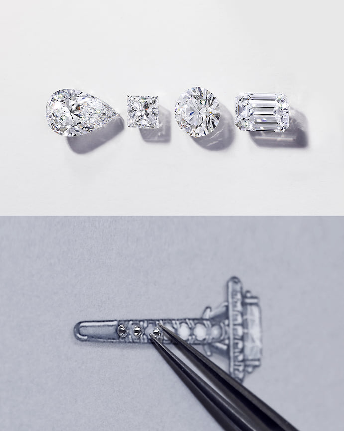 Cartier, эскиз кольца Destinee из платины с бриллиантами (от 2 до 5,99 карат)