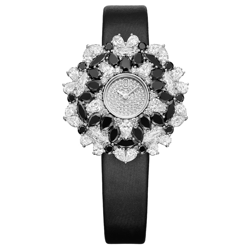 Harry Winston, часы Winston Kaleidoscope Black &amp; White, 36 мм, платина, бриллианты, шпинели, кварцевый механизм