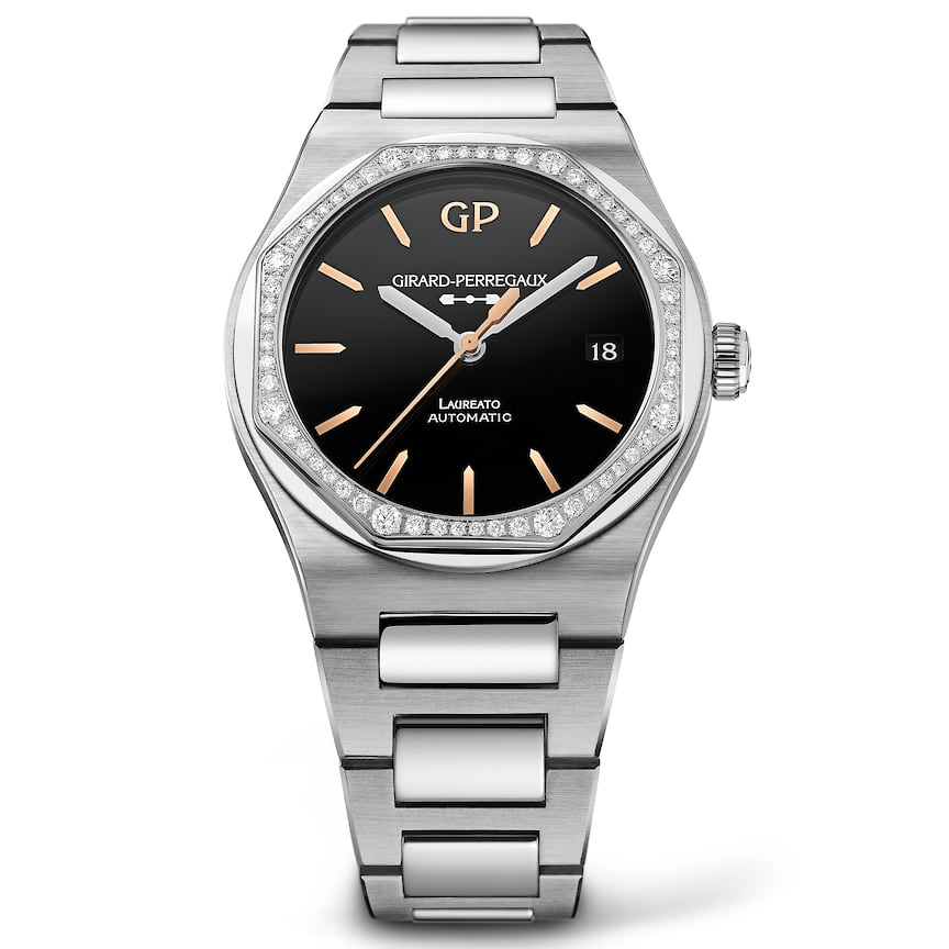 Girard-Perregaux, часы Laureato Infinity, 38 мм, сталь, бриллианты, механизм с автоматическим подзаводом, запас хода 46 часа, водойстойкость 100 м