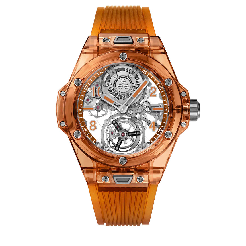Hublot, часы Big Bang Tourbillon Automatic Orange Sapphire, 45 мм, карбон, механизм с автоматическим подзаводом, запас хода 72 часа