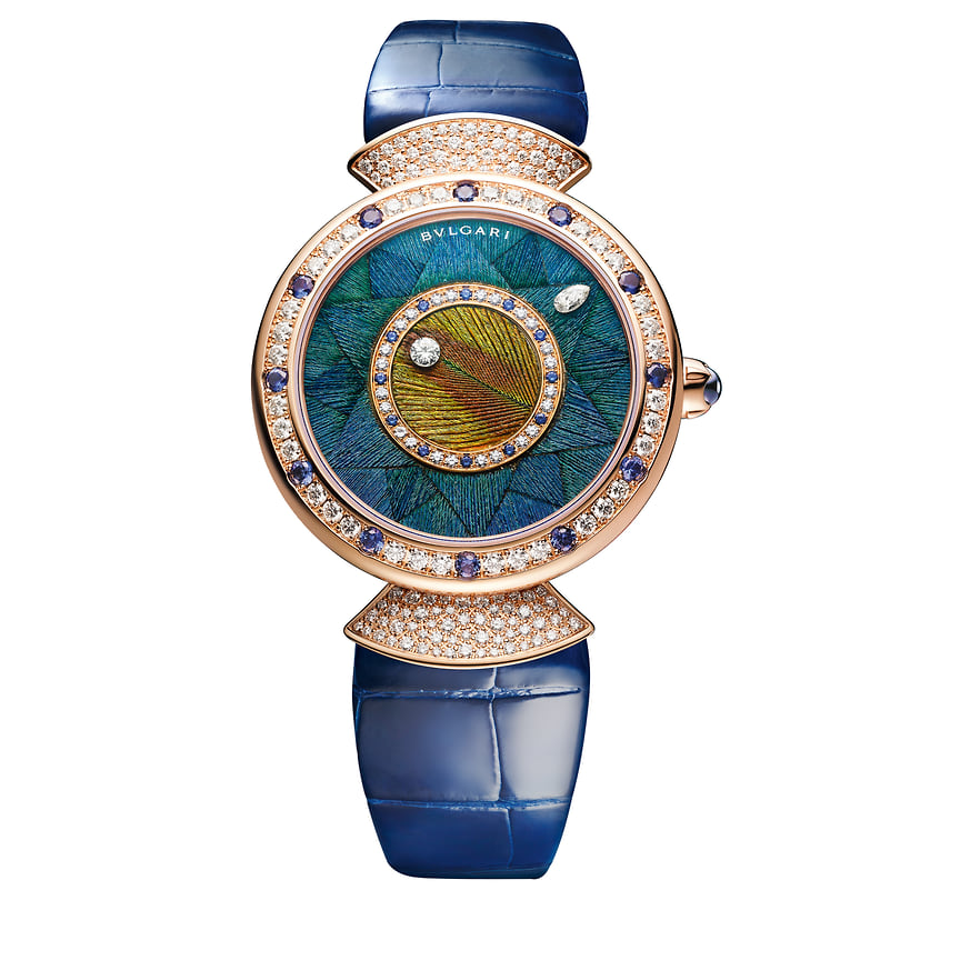 Bvlgari, часы Divas’ Dream Peacock Dischi, 33 мм, розовое золото, механизм с автоматическим подзаводом, лимитированная серия из 50 экземпляров