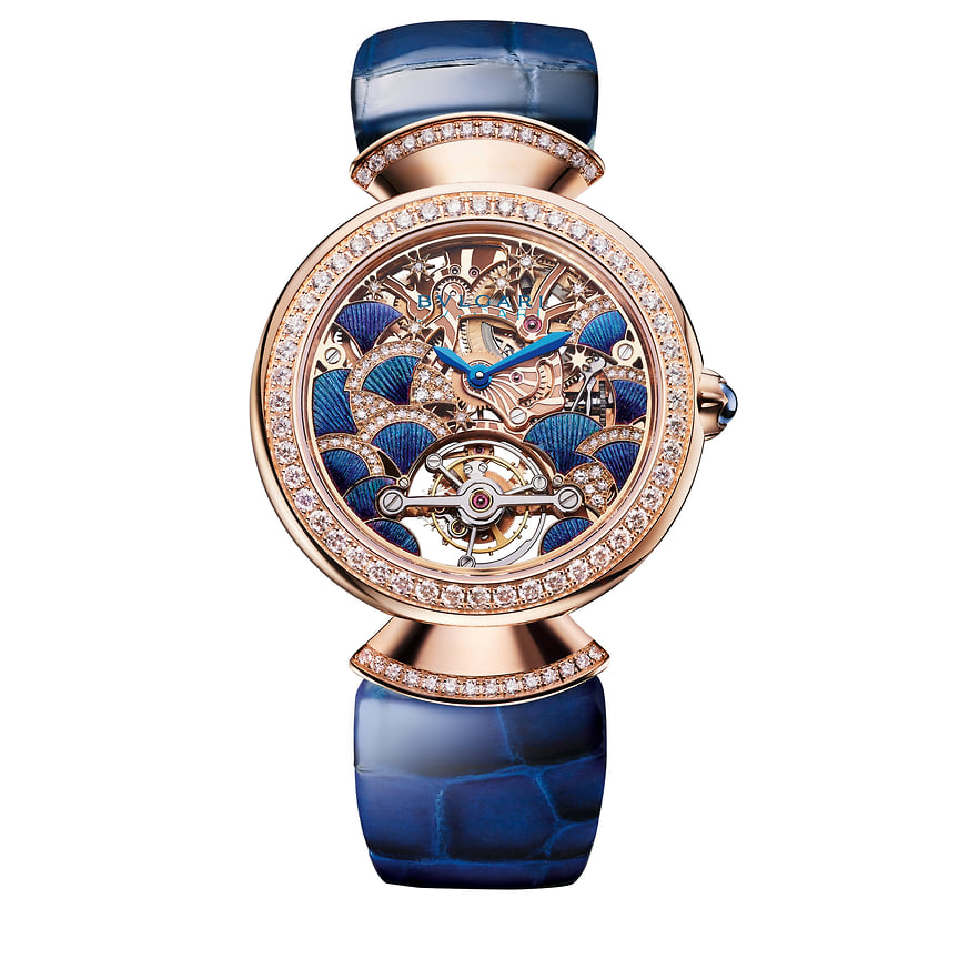 Bvlgari, часы Divas’ Dream Peacock Tourbillon Lumiere, 33 мм, розовое золото, механизм с ручным подзаводом, запас хода, 64 часа, лимитированная серия из 10 экземпляров