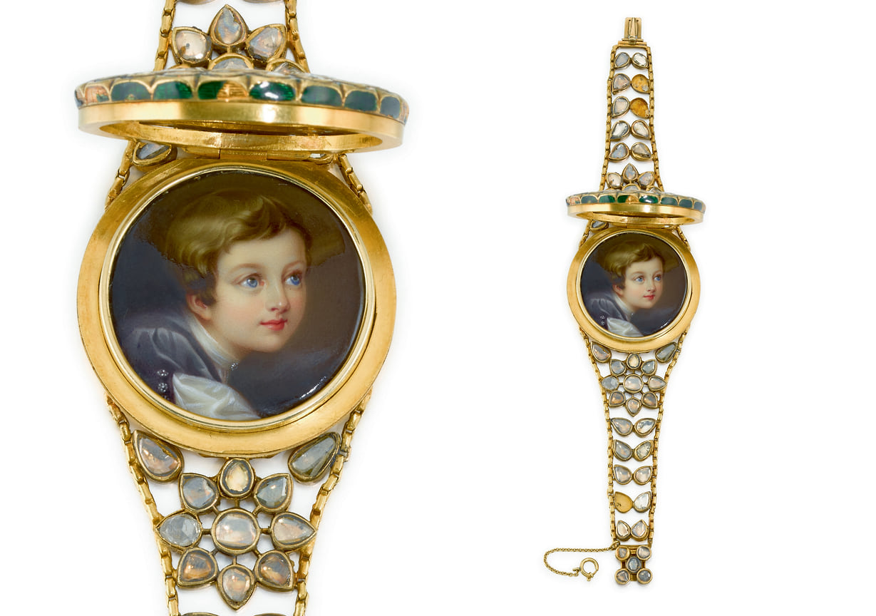 Золотой браслет с бриллиантами с миниатюрным портретом принца-консорта Альберта, работы Генри Пирса Боуна 