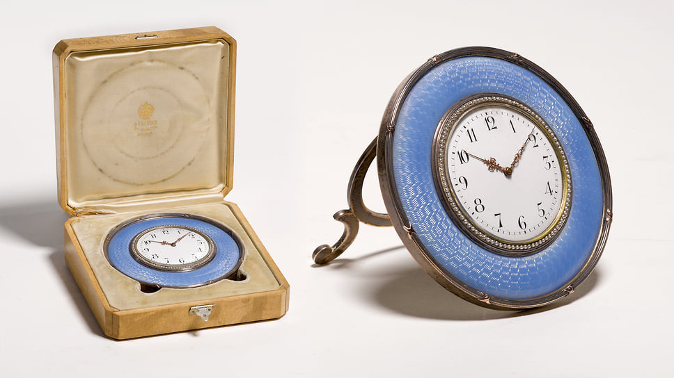 Часы Фаберже из серебра, с эмалью, Санкт-Петербург, 1896-1903 