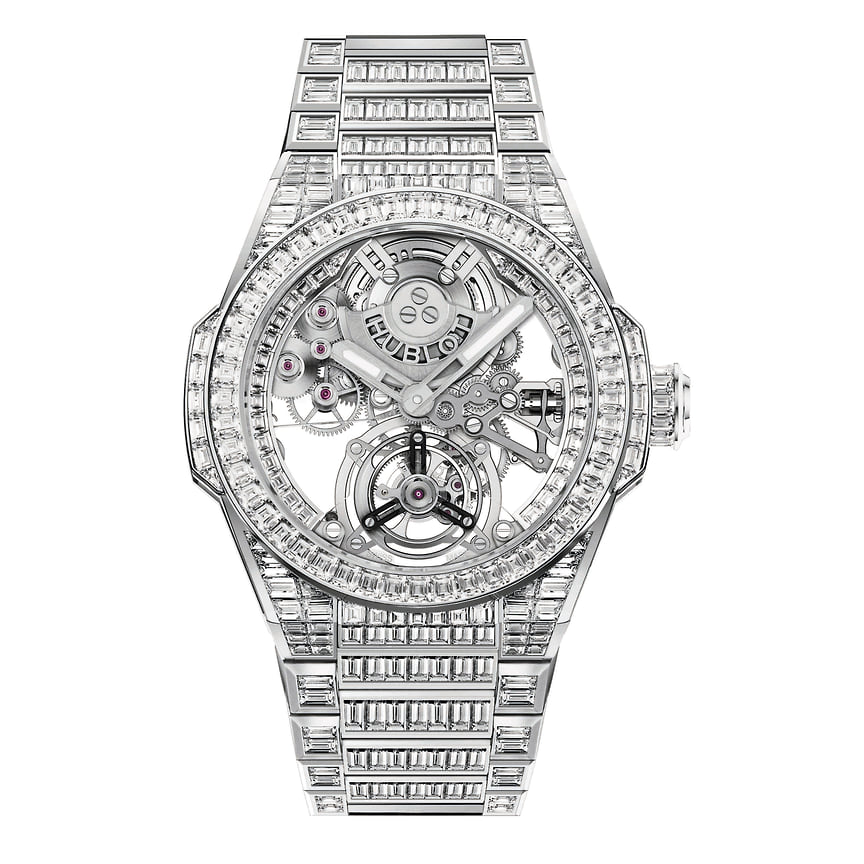 Hublot, часы Big Bang Integral Tourbillon High Jewellery, 43 мм, сапфир, бриллианты, механизм с автоматическим подзаводом
