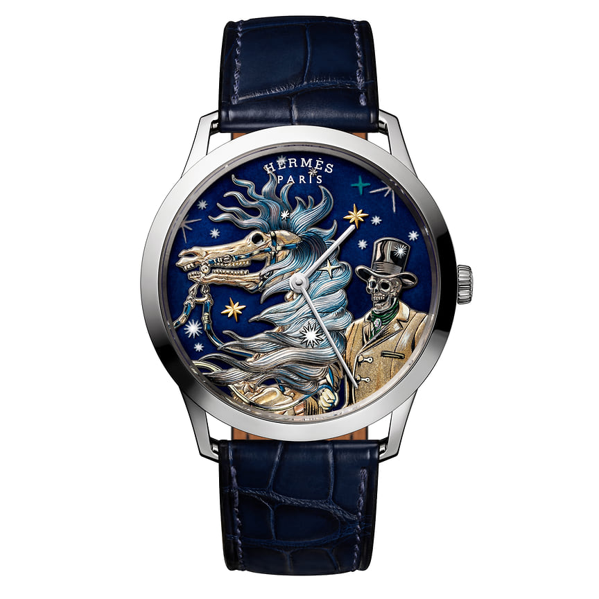 Hermes, часы Slim d’Hermes C’est la fete, 39,5 мм, белое золото, эмаль, механизм с автоматическим подзаводом