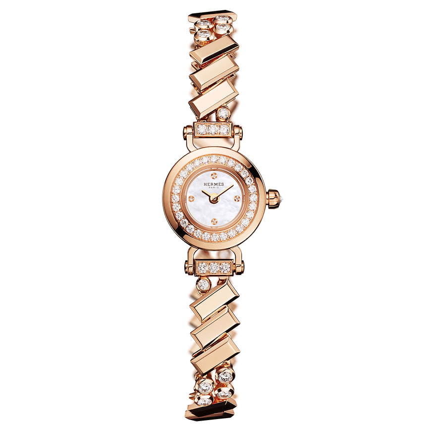 Hermes, часы Faubourg Polka, 15,5 мм, розовое золото, бриллианты, кварцевый механизм