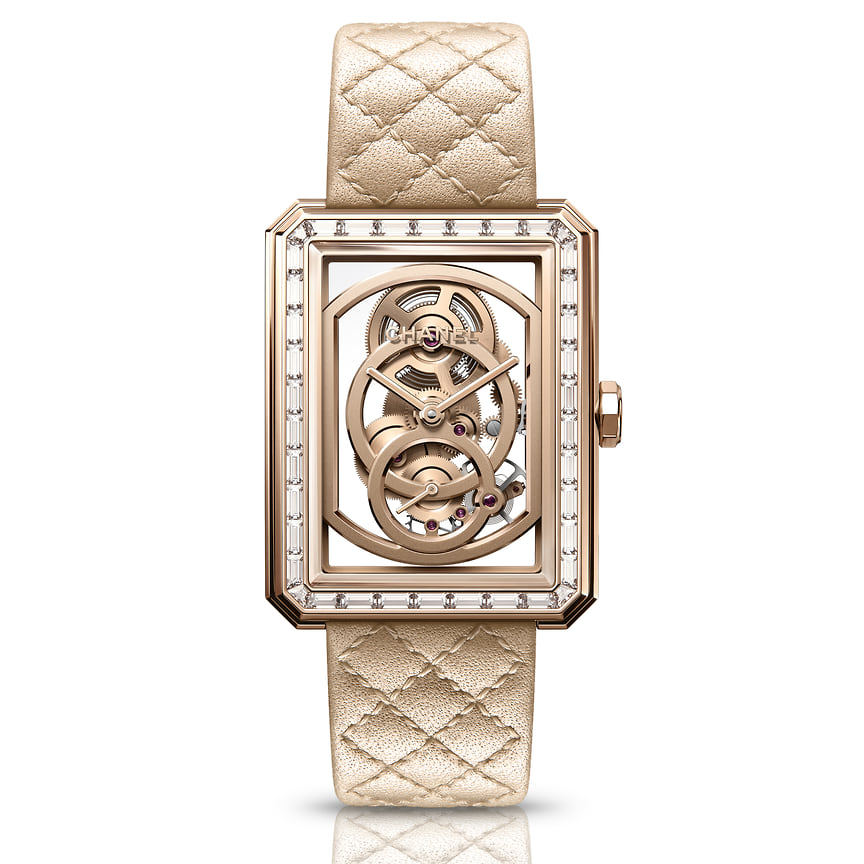 Chanel Watches, часы Boy-Friend Skeleton, 37 х 28,6 мм, золото beige, бриллианты, механизм с ручным подзаводом